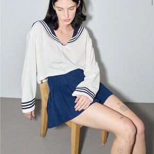 Fashion Brand Company Ivory and Navy Sailor Blouse